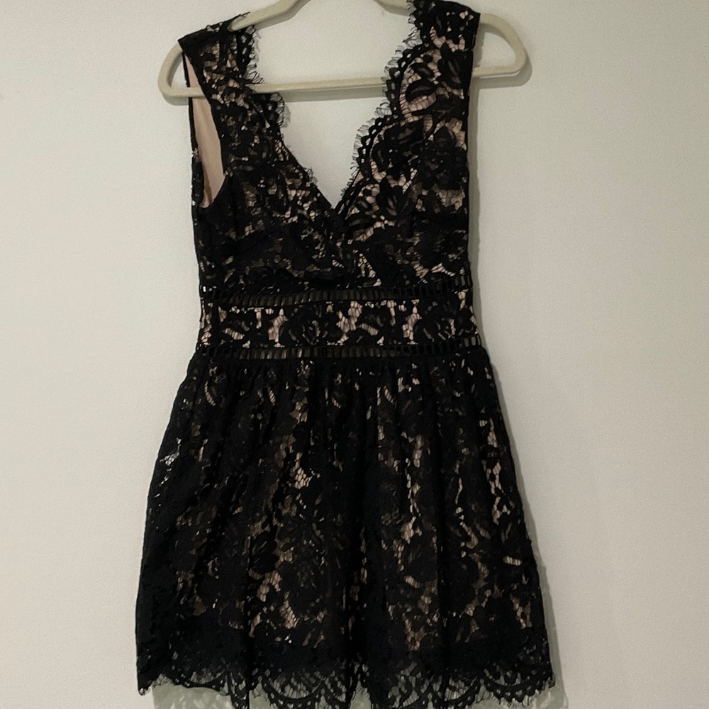 Altar'd State Black Lace Skater Fit & Flare Dress Mini V-neck Sleeveless Size S